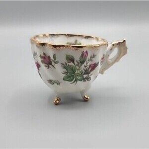 Relco Vintage Tri Footed Teacup Pink Roses Swirl Design Gold Trim
